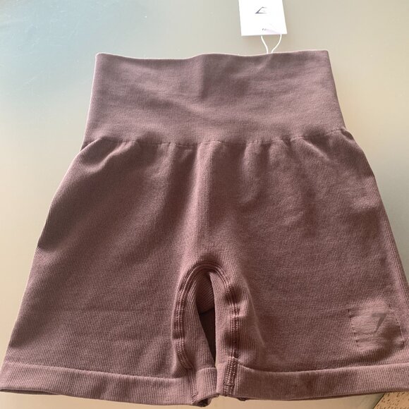BNWT GYMSHARK Ribbed Cotton Seamless Shorts SOFT BROWN SZ S SOLD OUT - Picture 4 of 5